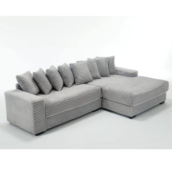 English Elm [new Arrived] Oversized Corduroy L Shaped Sectional Sofa with Eight Pillows for Living Room Gray Right Chaise W2108S00060
