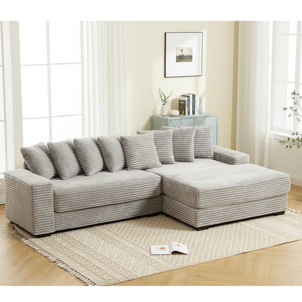 English Elm [new Arrived] Oversized Corduroy L Shaped Sectional Sofa with Eight Pillows for Living Room Gray Right Chaise W2108S00060