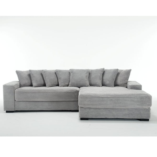English Elm [new Arrived] Oversized Corduroy L Shaped Sectional Sofa with Eight Pillows for Living Room Gray Right Chaise W2108S00060