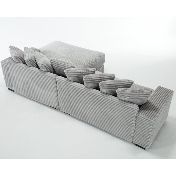 English Elm [new Arrived] Oversized Corduroy L Shaped Sectional Sofa with Eight Pillows for Living Room Gray Right Chaise W2108S00060