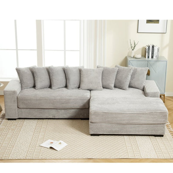 English Elm [new Arrived] Oversized Corduroy L Shaped Sectional Sofa with Eight Pillows for Living Room Gray Right Chaise W2108S00060