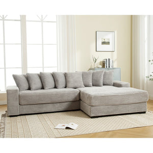 English Elm [new Arrived] Oversized Corduroy L Shaped Sectional Sofa with Eight Pillows for Living Room Gray Right Chaise W2108S00060