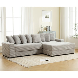 English Elm [new Arrived] Oversized Corduroy L Shaped Sectional Sofa with Eight Pillows for Living Room Gray Right Chaise W2108S00060