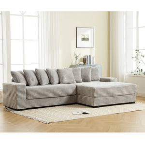 English Elm [new Arrived] Oversized Corduroy L Shaped Sectional Sofa with Eight Pillows for Living Room Gray Right Chaise W2108S00060