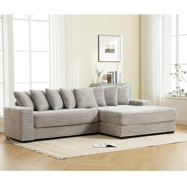 English Elm [new Arrived] Oversized Corduroy L Shaped Sectional Sofa with Eight Pillows for Living Room Gray Right Chaise W2108S00060