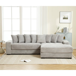 English Elm [new Arrived] Oversized Corduroy L Shaped Sectional Sofa with Eight Pillows for Living Room Gray Right Chaise W2108S00060
