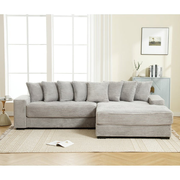English Elm [new Arrived] Oversized Corduroy L Shaped Sectional Sofa with Eight Pillows for Living Room Gray Right Chaise W2108S00060