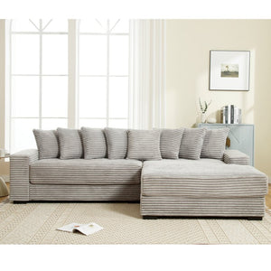 English Elm [new Arrived] Oversized Corduroy L Shaped Sectional Sofa with Eight Pillows for Living Room Gray Right Chaise W2108S00060