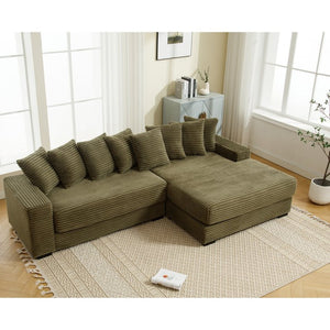 English Elm [new Arrived] Oversized Corduroy Sectional Sofa with Chaise Eight Pillows for Spacious Living Rooms Green Right Chaise W2108S00061