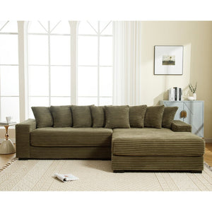 English Elm [new Arrived] Oversized Corduroy Sectional Sofa with Chaise Eight Pillows for Spacious Living Rooms Green Right Chaise W2108S00061