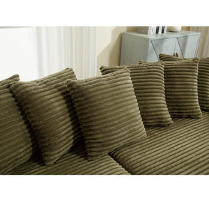 English Elm [new Arrived] Oversized Corduroy Sectional Sofa with Chaise Eight Pillows for Spacious Living Rooms Green Right Chaise W2108S00061