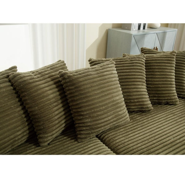 English Elm [new Arrived] Oversized Corduroy Sectional Sofa with Chaise Eight Pillows for Spacious Living Rooms Green Right Chaise W2108S00061
