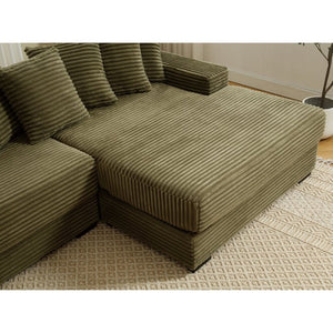 English Elm [new Arrived] Oversized Corduroy Sectional Sofa with Chaise Eight Pillows for Spacious Living Rooms Green Right Chaise W2108S00061