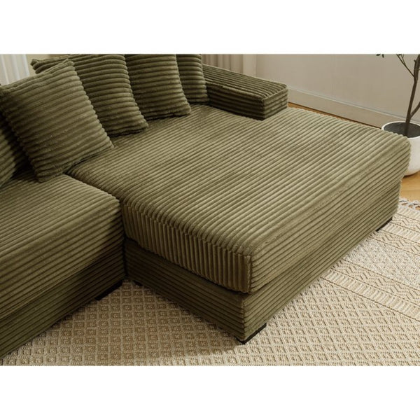 English Elm [new Arrived] Oversized Corduroy Sectional Sofa with Chaise Eight Pillows for Spacious Living Rooms Green Right Chaise W2108S00061