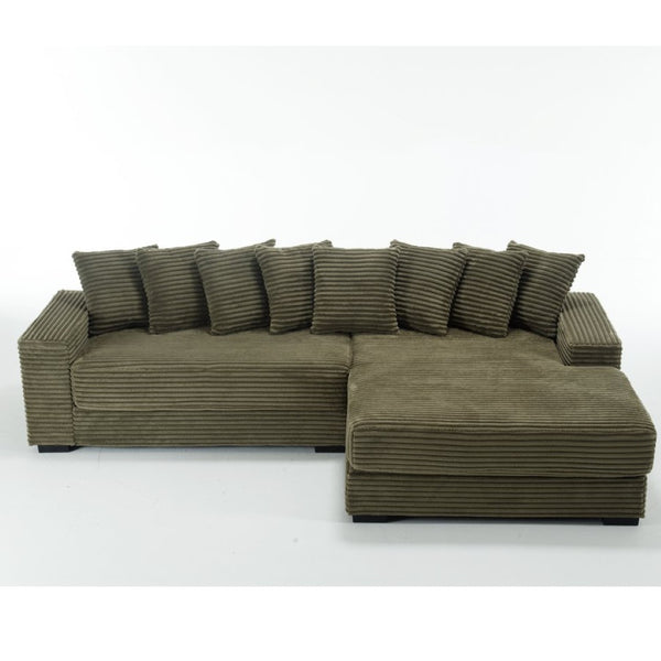 English Elm [new Arrived] Oversized Corduroy Sectional Sofa with Chaise Eight Pillows for Spacious Living Rooms Green Right Chaise W2108S00061