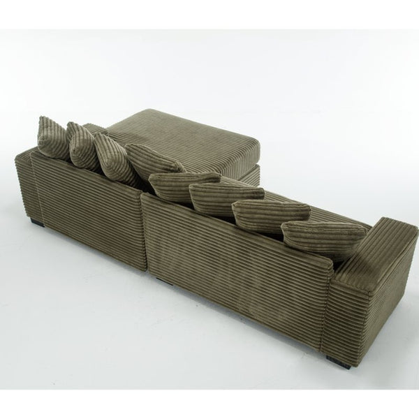English Elm [new Arrived] Oversized Corduroy Sectional Sofa with Chaise Eight Pillows for Spacious Living Rooms Green Right Chaise W2108S00061