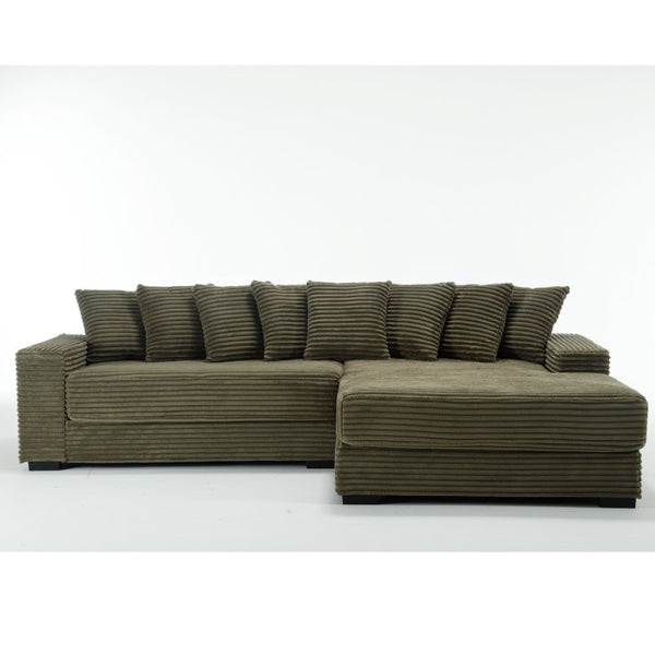 English Elm [new Arrived] Oversized Corduroy Sectional Sofa with Chaise Eight Pillows for Spacious Living Rooms Green Right Chaise W2108S00061