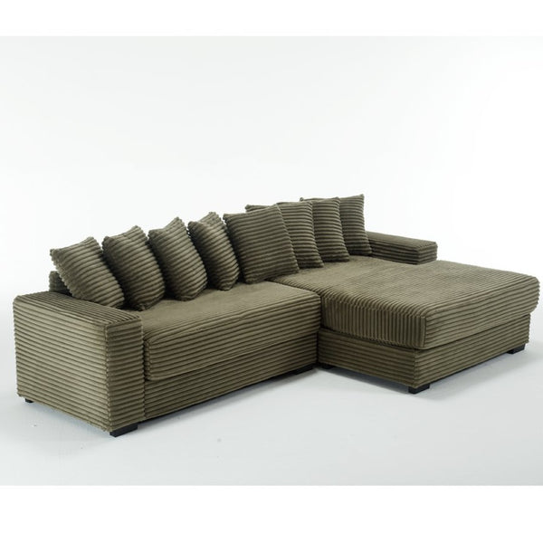 English Elm [new Arrived] Oversized Corduroy Sectional Sofa with Chaise Eight Pillows for Spacious Living Rooms Green Right Chaise W2108S00061