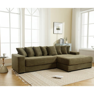 English Elm [new Arrived] Oversized Corduroy Sectional Sofa with Chaise Eight Pillows for Spacious Living Rooms Green Right Chaise W2108S00061