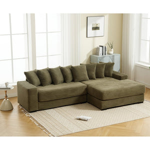 English Elm [new Arrived] Oversized Corduroy Sectional Sofa with Chaise Eight Pillows for Spacious Living Rooms Green Right Chaise W2108S00061