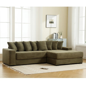 English Elm [new Arrived] Oversized Corduroy Sectional Sofa with Chaise Eight Pillows for Spacious Living Rooms Green Right Chaise W2108S00061