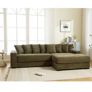 English Elm [new Arrived] Oversized Corduroy Sectional Sofa with Chaise Eight Pillows for Spacious Living Rooms Green Right Chaise W2108S00061