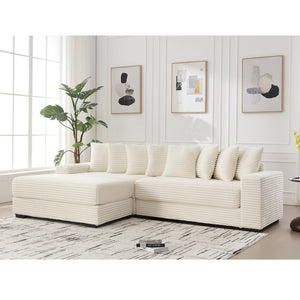 English Elm [new Arrived] Oversized Corduroy Sectional Sofa with Chaise Eight Pillows for Spacious Living Rooms Beige Left Chaise W2108S00065