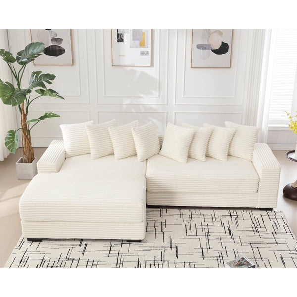 English Elm [new Arrived] Oversized Corduroy Sectional Sofa with Chaise Eight Pillows for Spacious Living Rooms Beige Left Chaise W2108S00065