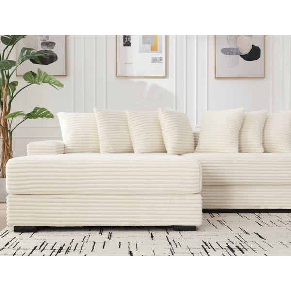 English Elm [new Arrived] Oversized Corduroy Sectional Sofa with Chaise Eight Pillows for Spacious Living Rooms Beige Left Chaise W2108S00065