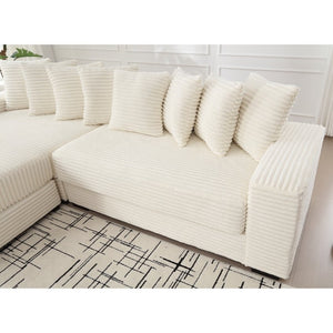 English Elm [new Arrived] Oversized Corduroy Sectional Sofa with Chaise Eight Pillows for Spacious Living Rooms Beige Left Chaise W2108S00065