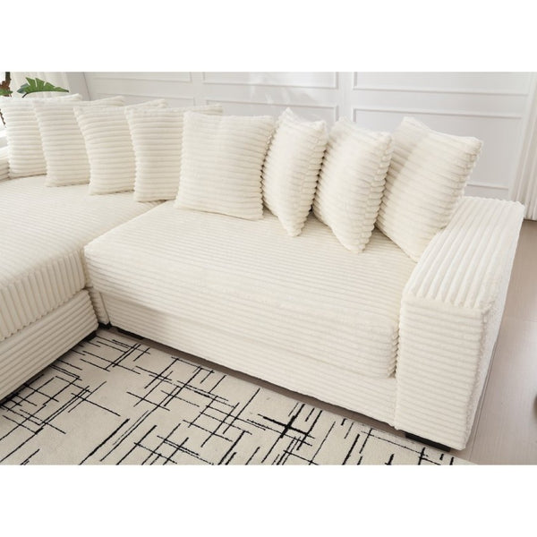 English Elm [new Arrived] Oversized Corduroy Sectional Sofa with Chaise Eight Pillows for Spacious Living Rooms Beige Left Chaise W2108S00065