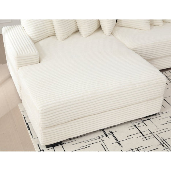 English Elm [new Arrived] Oversized Corduroy Sectional Sofa with Chaise Eight Pillows for Spacious Living Rooms Beige Left Chaise W2108S00065
