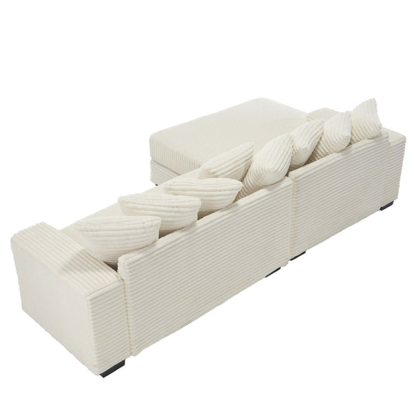 English Elm [new Arrived] Oversized Corduroy Sectional Sofa with Chaise Eight Pillows for Spacious Living Rooms Beige Left Chaise W2108S00065