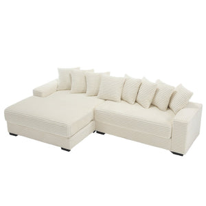 English Elm [new Arrived] Oversized Corduroy Sectional Sofa with Chaise Eight Pillows for Spacious Living Rooms Beige Left Chaise W2108S00065