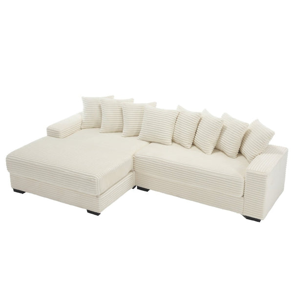 English Elm [new Arrived] Oversized Corduroy Sectional Sofa with Chaise Eight Pillows for Spacious Living Rooms Beige Left Chaise W2108S00065