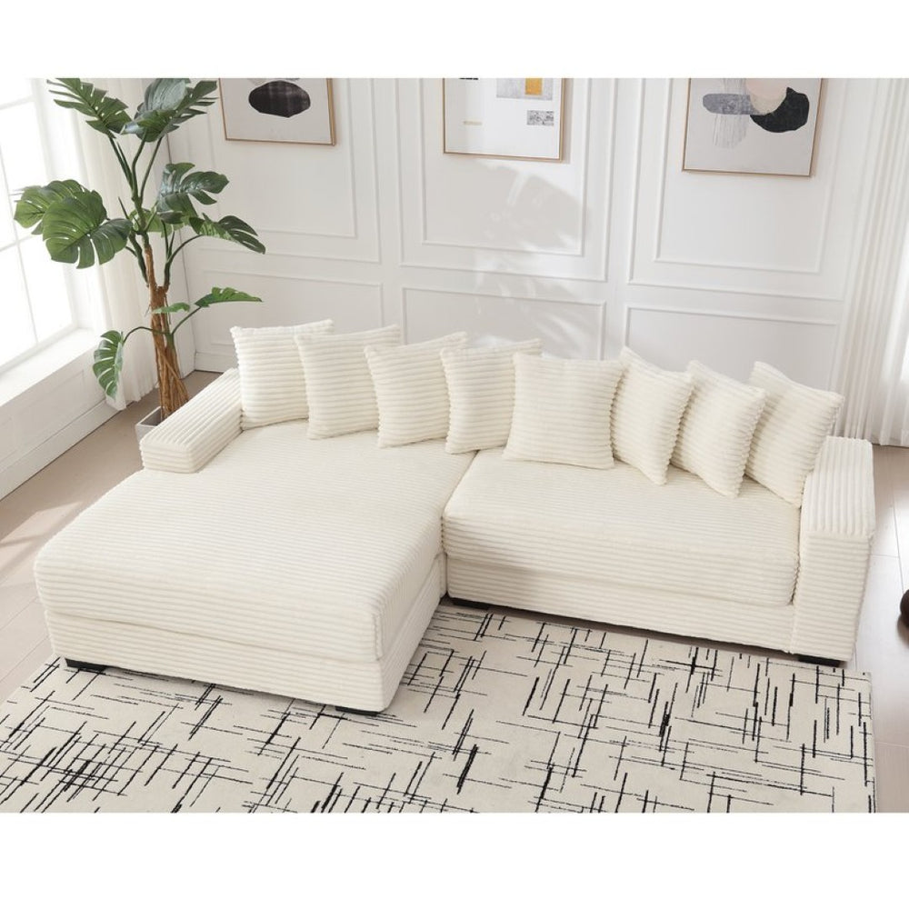 English Elm [new Arrived] Oversized Corduroy Sectional Sofa with Chaise Eight Pillows for Spacious Living Rooms Beige Left Chaise W2108S00065