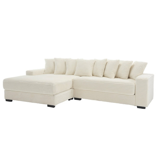 English Elm [new Arrived] Oversized Corduroy Sectional Sofa with Chaise Eight Pillows for Spacious Living Rooms Beige Left Chaise W2108S00065