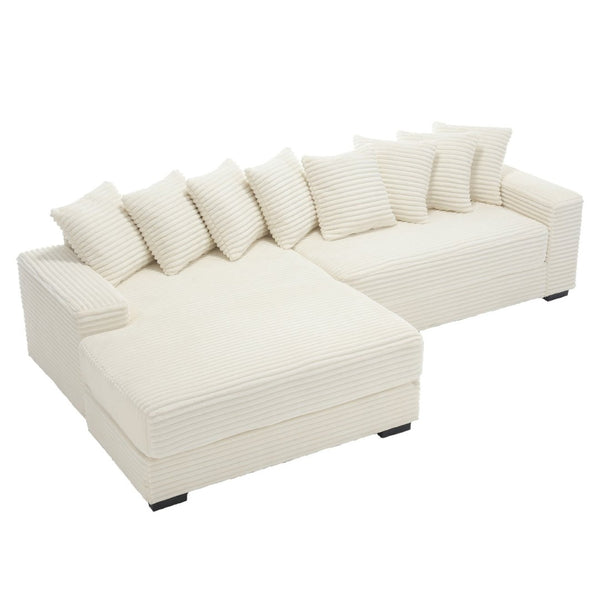 English Elm [new Arrived] Oversized Corduroy Sectional Sofa with Chaise Eight Pillows for Spacious Living Rooms Beige Left Chaise W2108S00065