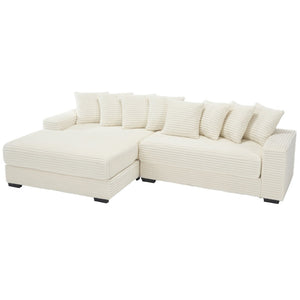 English Elm [new Arrived] Oversized Corduroy Sectional Sofa with Chaise Eight Pillows for Spacious Living Rooms Beige Left Chaise W2108S00065