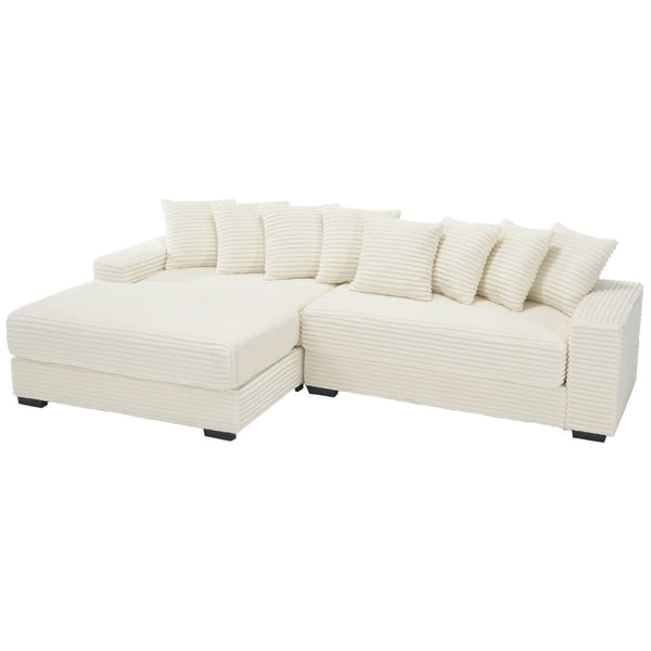 English Elm [new Arrived] Oversized Corduroy Sectional Sofa with Chaise Eight Pillows for Spacious Living Rooms Beige Left Chaise W2108S00065