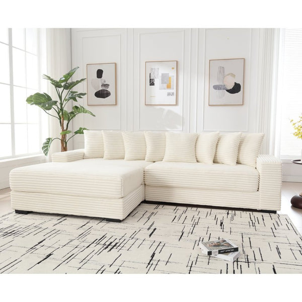 English Elm [new Arrived] Oversized Corduroy Sectional Sofa with Chaise Eight Pillows for Spacious Living Rooms Beige Left Chaise W2108S00065