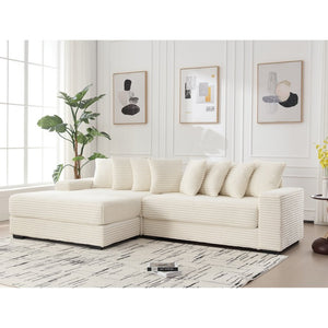 English Elm [new Arrived] Oversized Corduroy Sectional Sofa with Chaise Eight Pillows for Spacious Living Rooms Beige Left Chaise W2108S00065