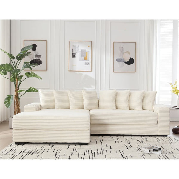 English Elm [new Arrived] Oversized Corduroy Sectional Sofa with Chaise Eight Pillows for Spacious Living Rooms Beige Left Chaise W2108S00065