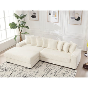 English Elm [new Arrived] Oversized Corduroy Sectional Sofa with Chaise Eight Pillows for Spacious Living Rooms Beige Left Chaise W2108S00065