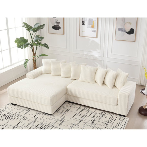 English Elm [new Arrived] Oversized Corduroy Sectional Sofa with Chaise Eight Pillows for Spacious Living Rooms Beige Left Chaise W2108S00065