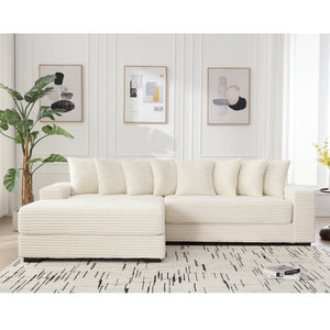 English Elm [new Arrived] Oversized Corduroy Sectional Sofa with Chaise Eight Pillows for Spacious Living Rooms Beige Left Chaise W2108S00065