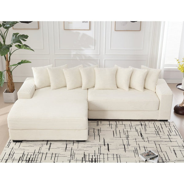 English Elm [new Arrived] Oversized Corduroy Sectional Sofa with Chaise Eight Pillows for Spacious Living Rooms Beige Left Chaise W2108S00065