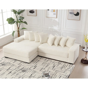 English Elm [new Arrived] Oversized Corduroy Sectional Sofa with Chaise Eight Pillows for Spacious Living Rooms Beige Left Chaise W2108S00065