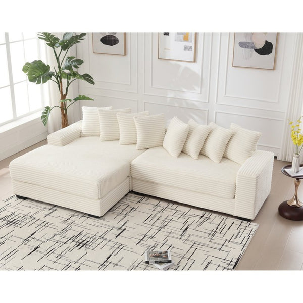 English Elm [new Arrived] Oversized Corduroy Sectional Sofa with Chaise Eight Pillows for Spacious Living Rooms Beige Left Chaise W2108S00065