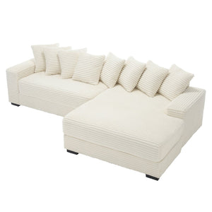 English Elm [new Arrived] Oversized Corduroy L Shaped Sectional Sofa with Right Chaise and Eight Pillows W2108S00066